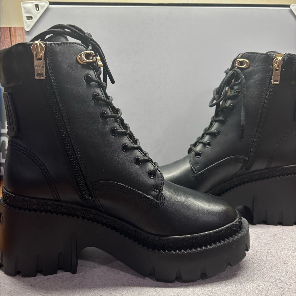 COACH Black Lace-Up Ankle Boots